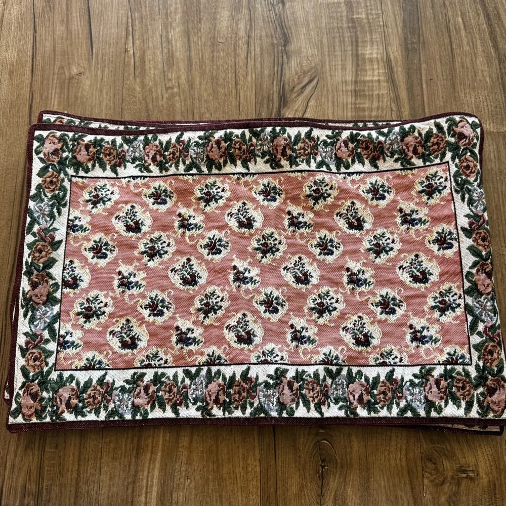 Vintage tapestry place mats set of 4 floral burgundy green cottage core